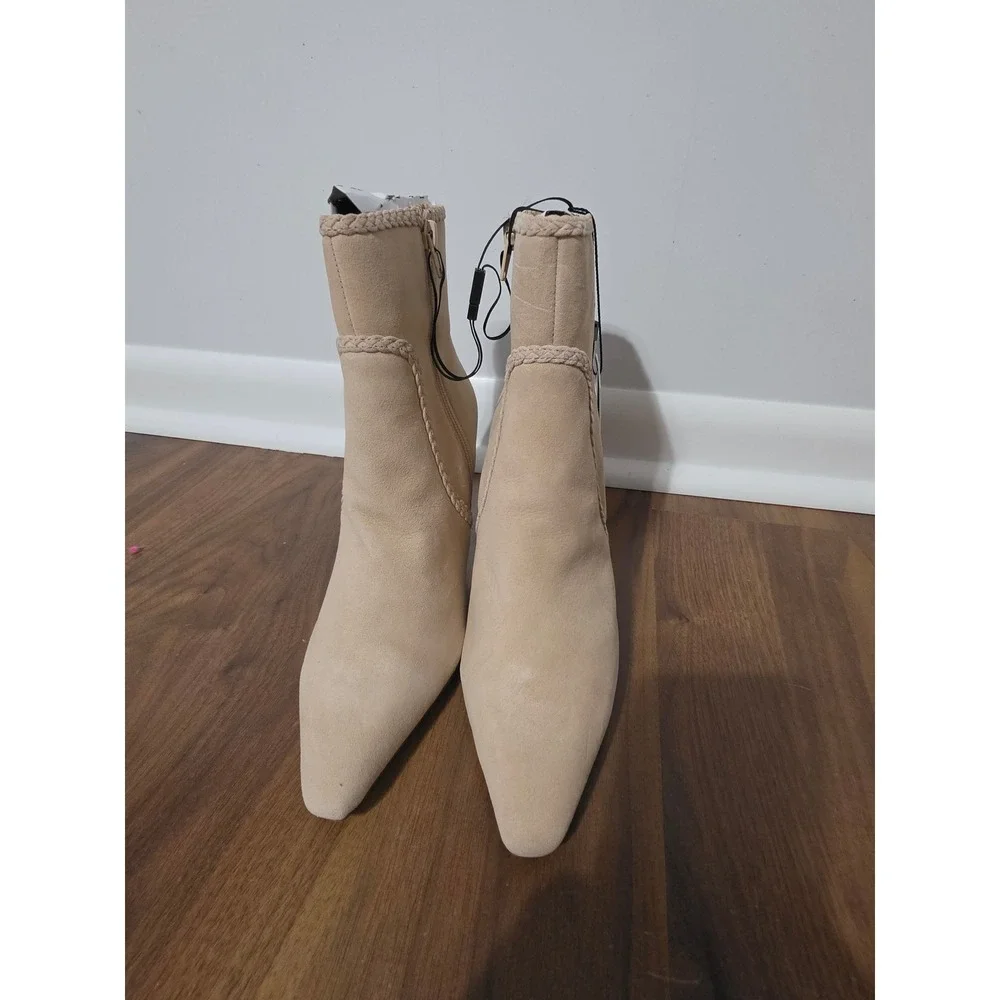Express Ankle Boots Women 8 Foundation Beige New Suede Braided Kitten Heel Boot